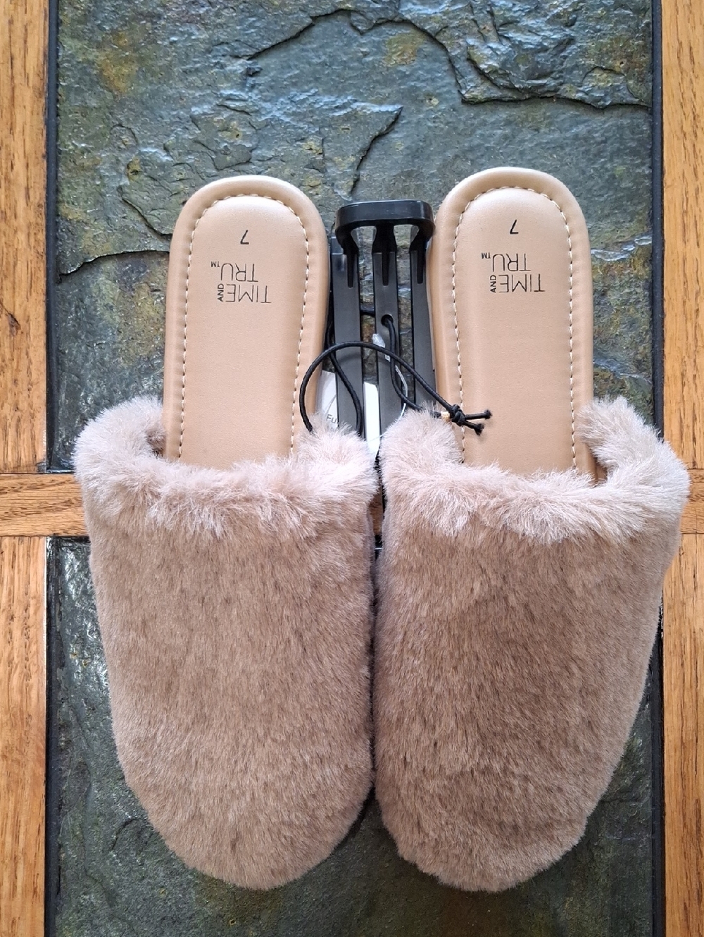 Beige Faux Fur Mules